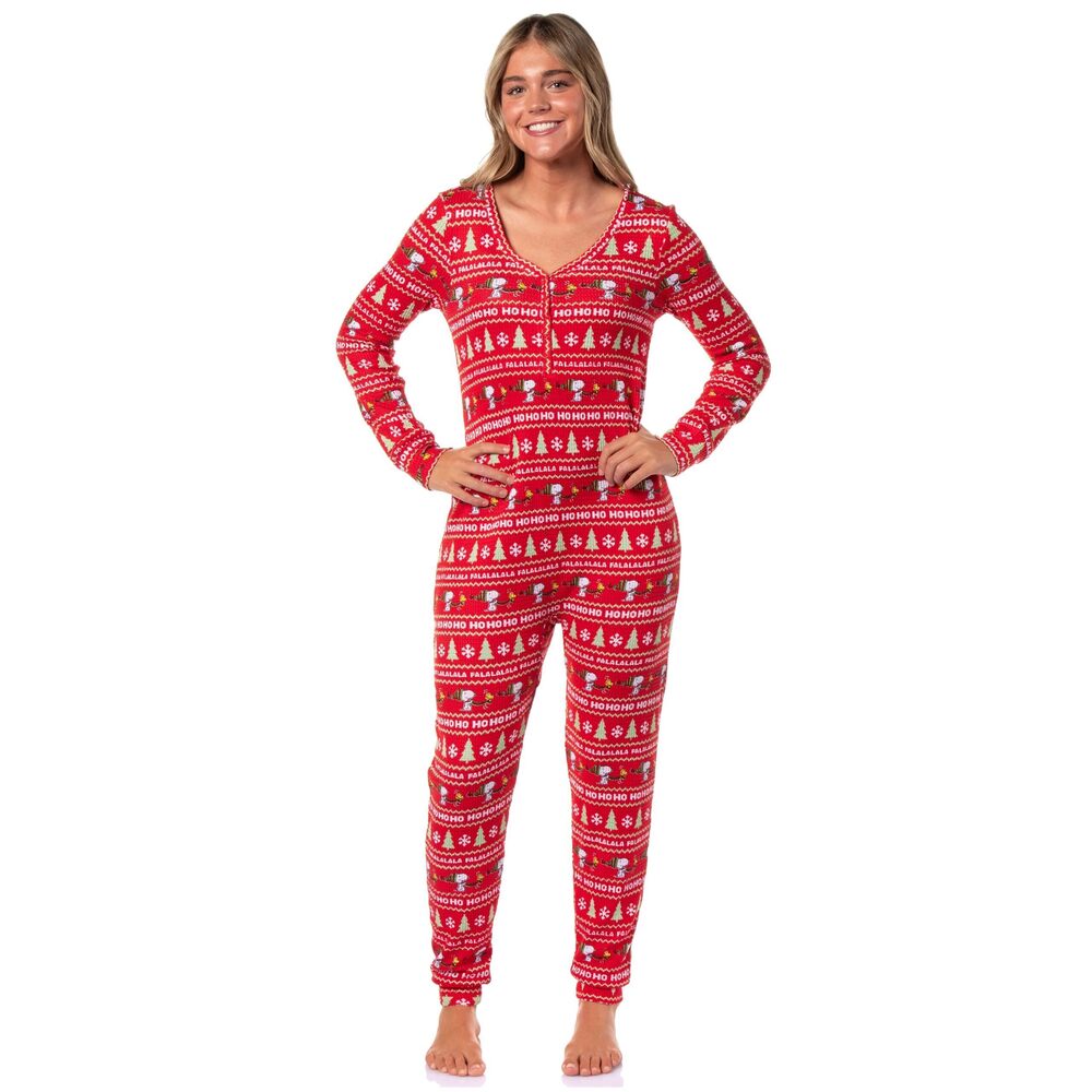2377 Peanuts Snoopy Ugly Sweater Design Adult One Piece Footless Pajama